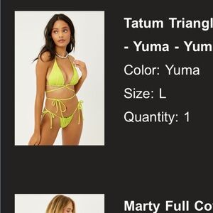 Frankie’s bikinis, lime wrap, top and thong, mini skirt, thong, swim skirt